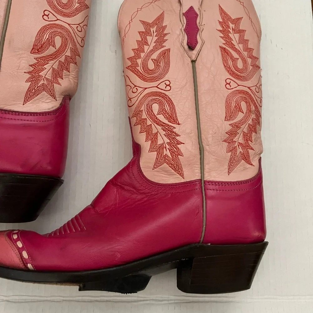 Lucchese Pink Embroidered Western CowgirlBoots - Picture 4 of 15
